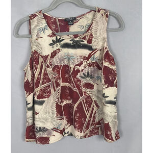 Citron Santa Monica Top Womens 3X Red Silk Sleeveless Artsy Crane Asian